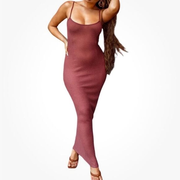 NWT PRETTYLITTLETHING Waffle Knit Maxi Beach Dress Rose Plus Size 14 - Picture 1 of 16